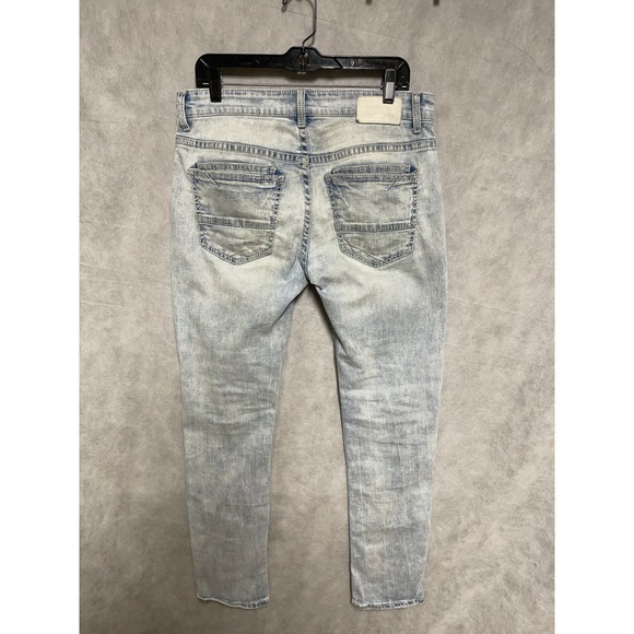 BKE Jeans Men 32x32 Blue Aiden Buckle Denim Pants Whiskered Straight Stone Wash - Picture 6 of 9